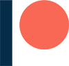 Patreon Logo. Blue line on the left and coral circle on the right representing the letter p